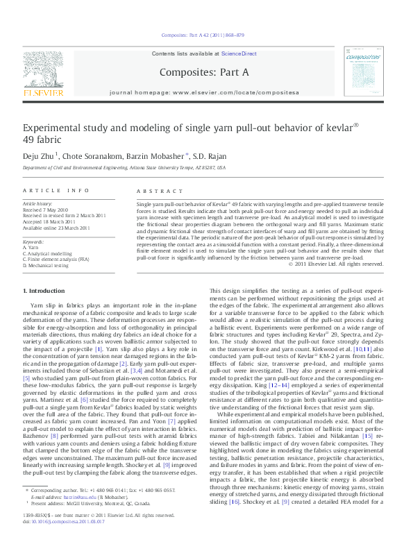 PDF) Experimental study and modeling of single yarn pull-out