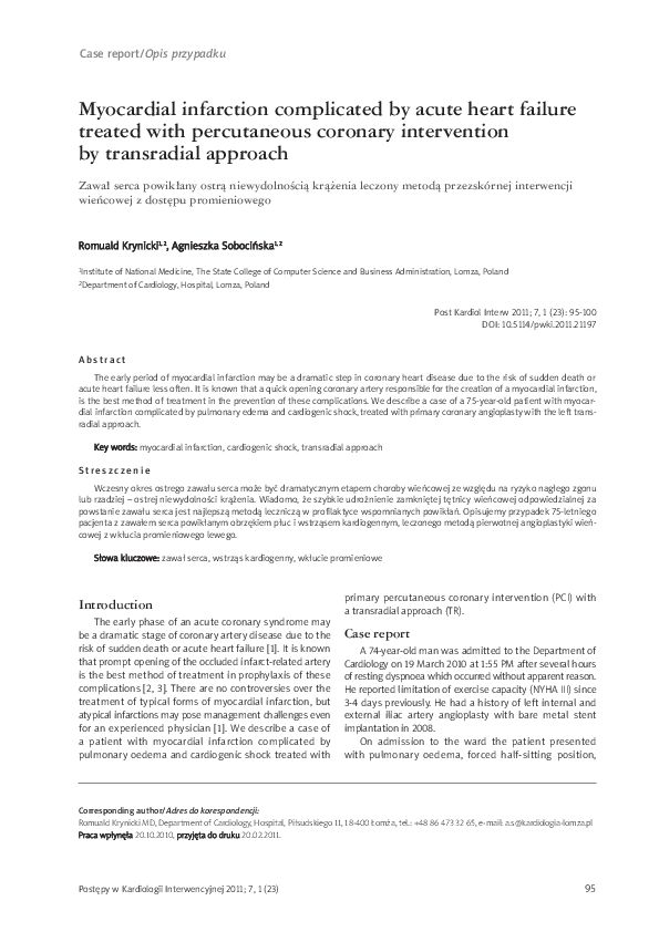 (PDF) Myocardial infarction complicated by acute heart failure treated ...