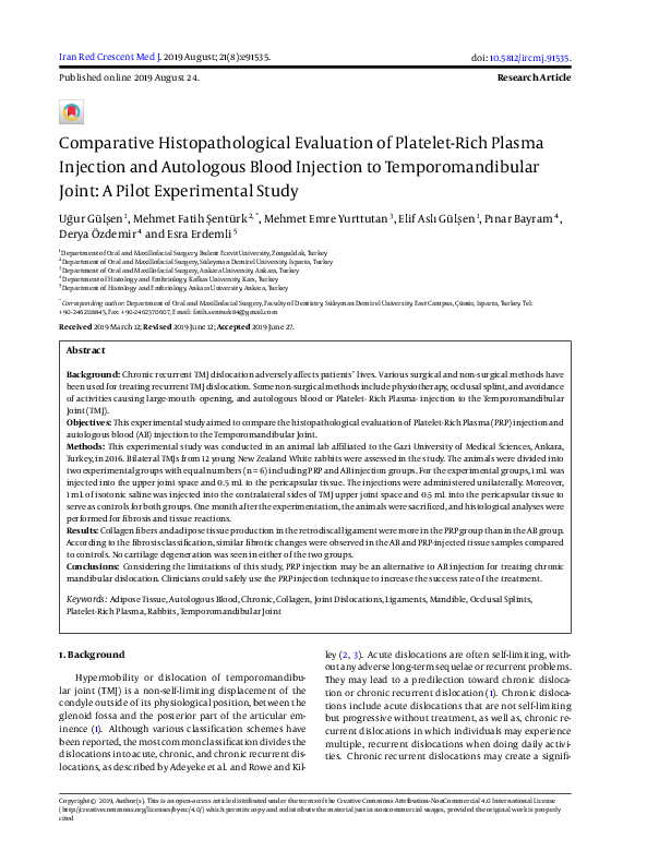 (PDF) Comparative Histopathological Evaluation of Platelet-Rich Plasma ...