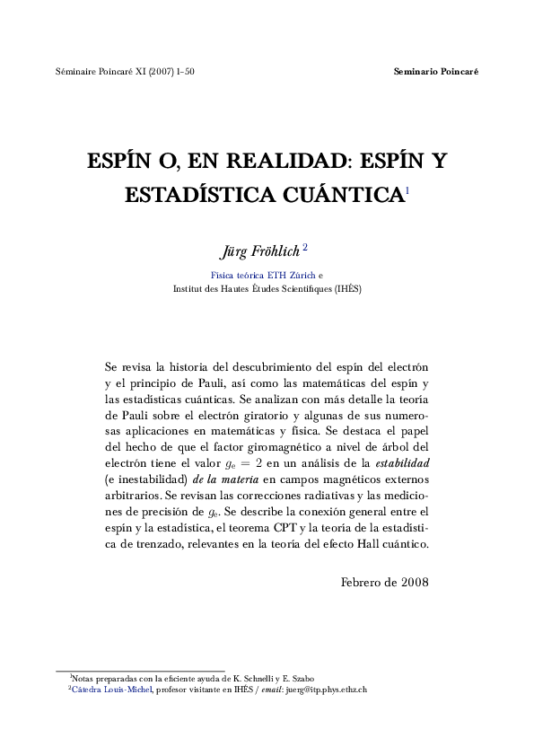 (PDF) Espín ó, en Realidad: Espín y Estadística Cuántica