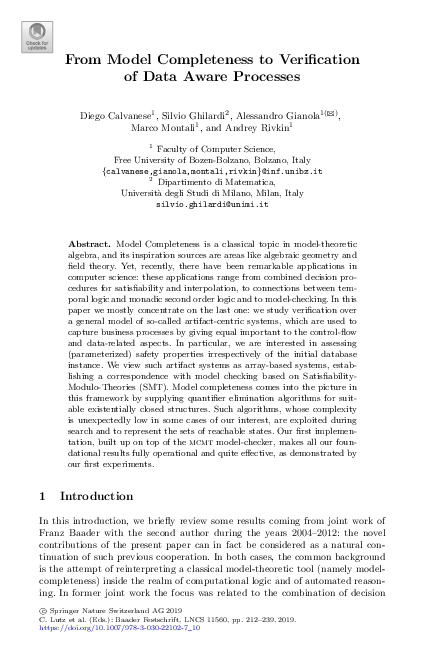 (PDF) From Model Completeness to Verification of Data Aware Processes