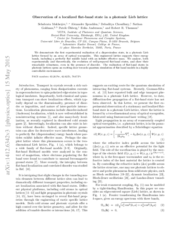 (PDF) Observation of a Localized Flat-Band State in a Photonic Lieb Lattice