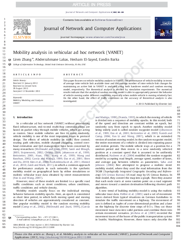 (PDF) Mobility analysis in vehicular ad hoc network (VANET)