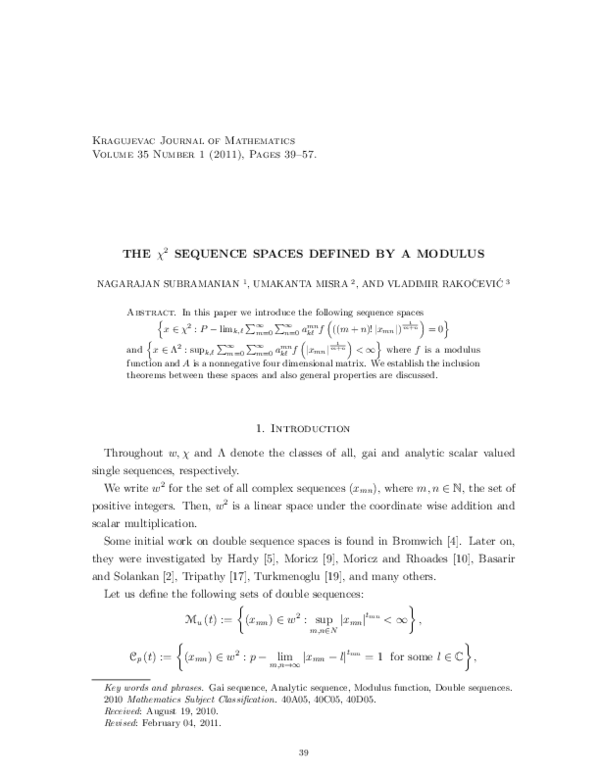 (PDF) The Χ Sequence Spaces Defined by a Modulus