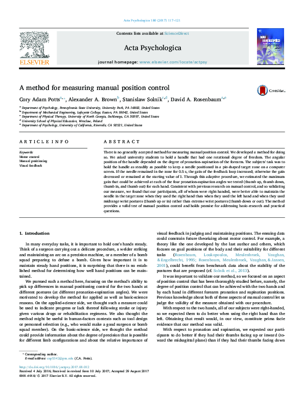 (PDF) A method for measuring manual position control