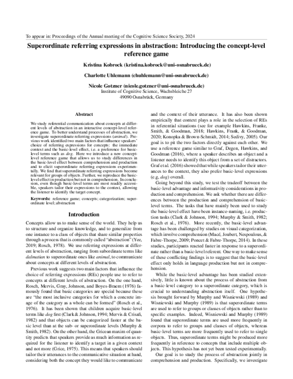 (PDF) Superordinate referring expressions in abstraction: Introducing ...