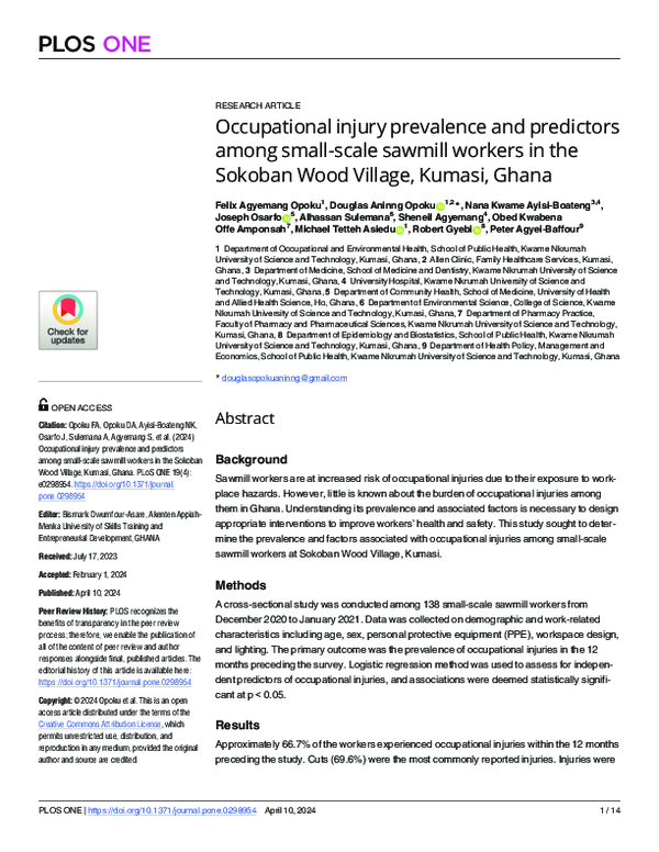 (PDF) Occupational injury prevalence and predictors among small-scale ...