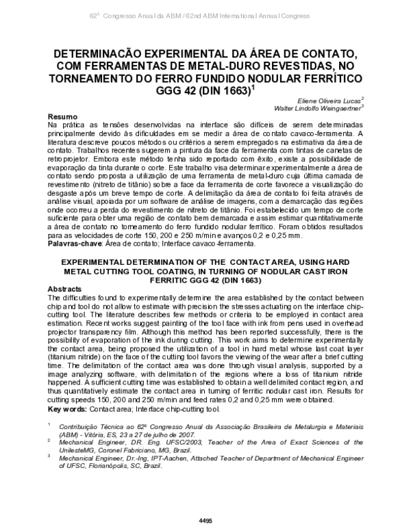 (PDF) Determinacão Experimental Da Área De Contato, Com Ferramentas De ...