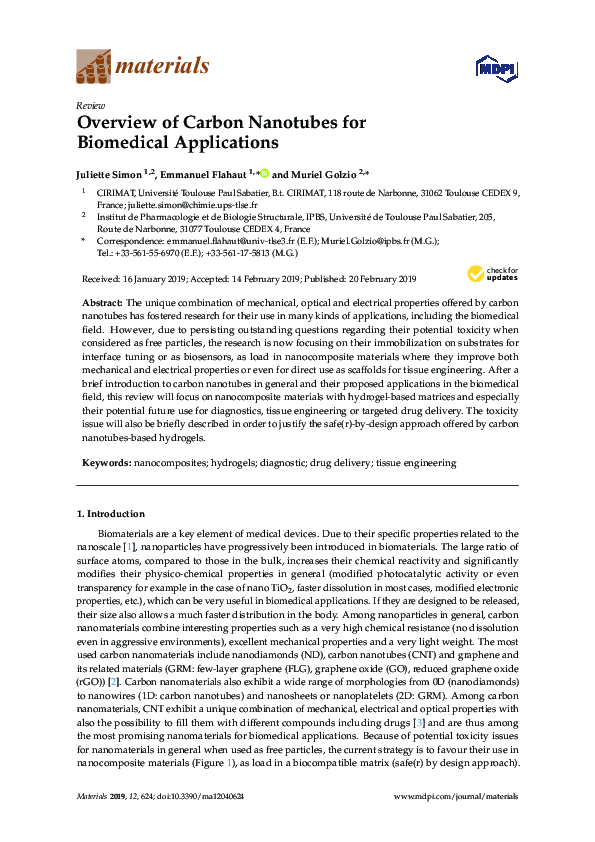 (PDF) Overview of Carbon Nanotubes for Biomedical Applications