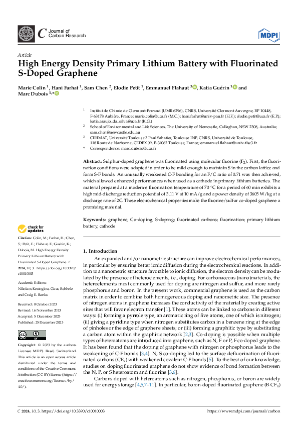 (PDF) High Energy Density Primary Lithium Battery with Fluorinated S ...