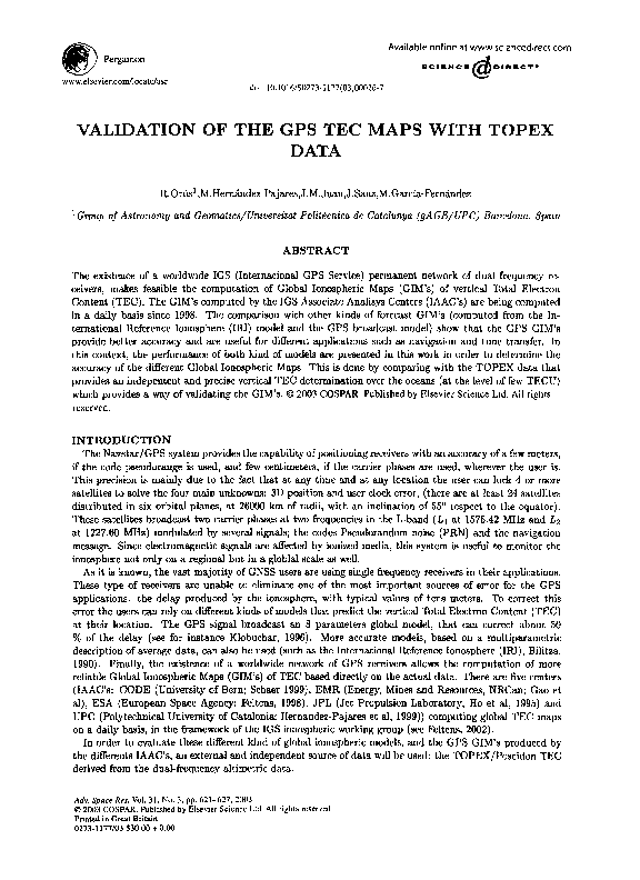(PDF) Validation of the GPS TEC maps with TOPEX data