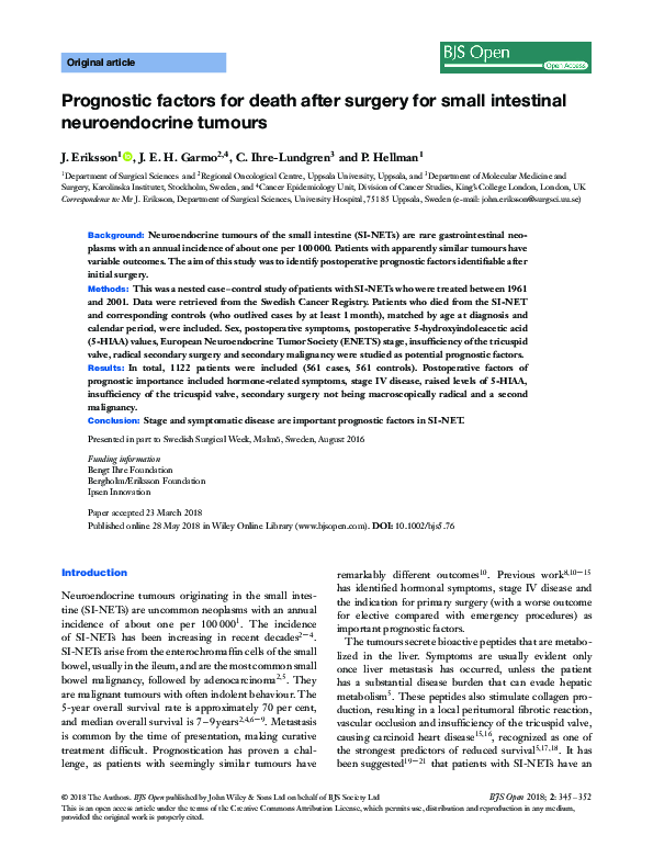 (PDF) Prognostic factors for death after surgery for small intestinal ...