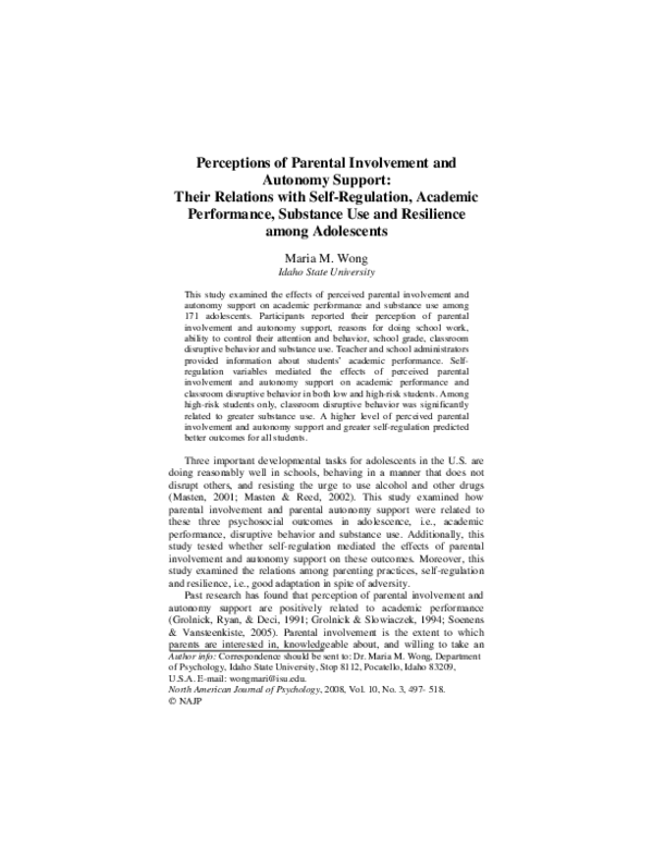 (PDF) Perceptions of Parental Involvement and Autonomy Support: Their ...