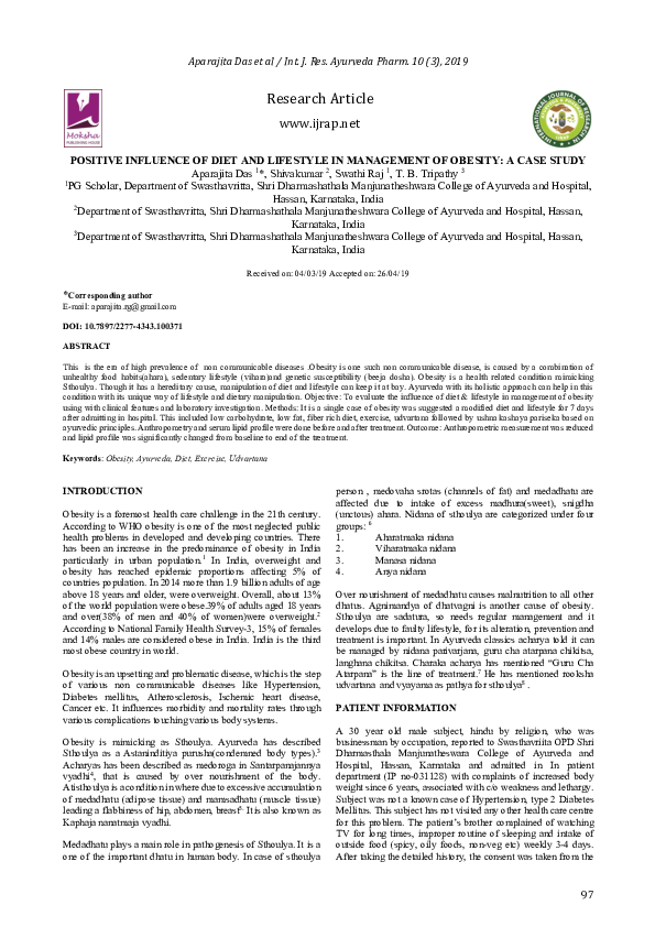 (PDF) Positive Influence of Diet and Lifestyle in Management of Obesity ...