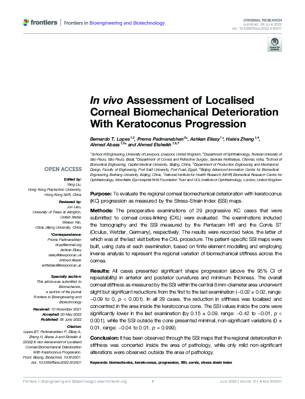 (PDF) In vivo Assessment of Localised Corneal Biomechanical ...