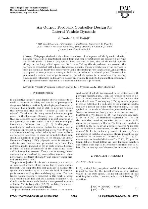 (PDF) An Output Feedback Controller Design for Lateral Vehicle Dynamic