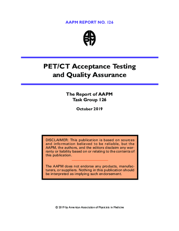 (PDF) PET/CT Acceptance Testing and Quality Assurance
