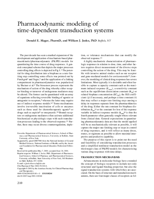 (PDF) Pharmacodynamic modeling of time-dependent transduction systems