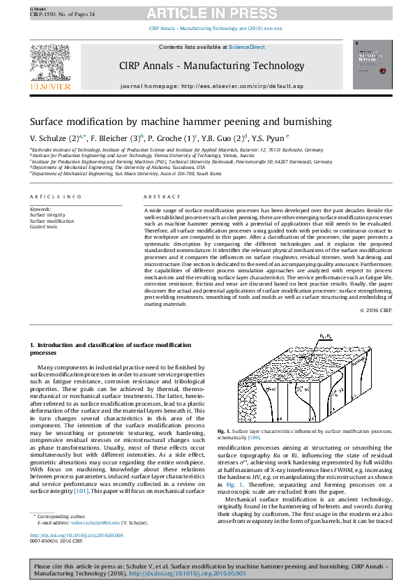 PDF) Surface modification by machine hammer peening and burnishing