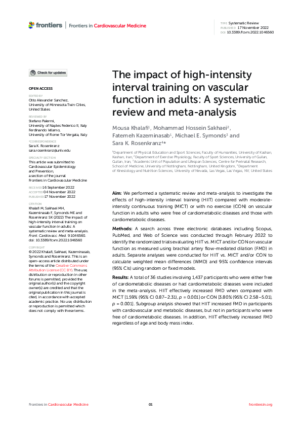 (PDF) The impact of high-intensity interval training on vascular ...