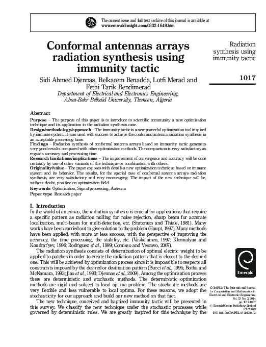 (PDF) Conformal antennas arrays radiation synthesis using immunity tactic