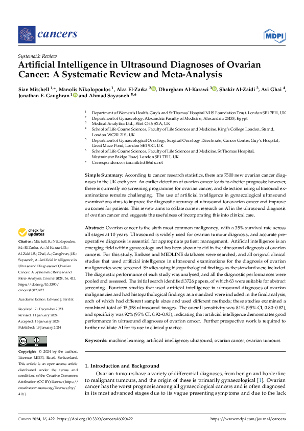 (PDF) Artificial Intelligence in Ultrasound Diagnoses of Ovarian Cancer ...