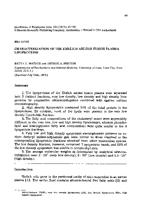 (PDF) Characterization of the ehrlich ascites tumor plasma lipoproteins ...