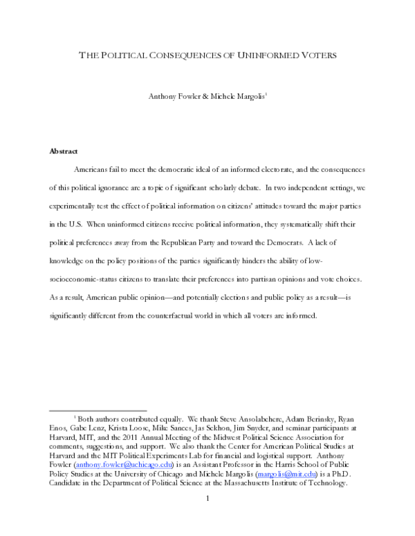 (PDF) The political consequences of uninformed voters