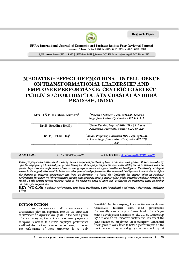 (PDF) Mediating Effect of Emotional Intelligence on Transformational ...