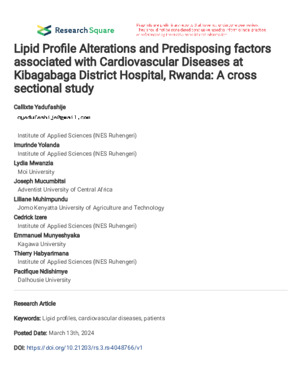 (PDF) Lipid Profile Alterations and Predisposing factors associated ...