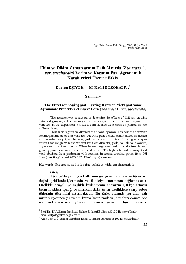 (PDF) The Effects of Sowing and Planting Dates on Yield and Some ...