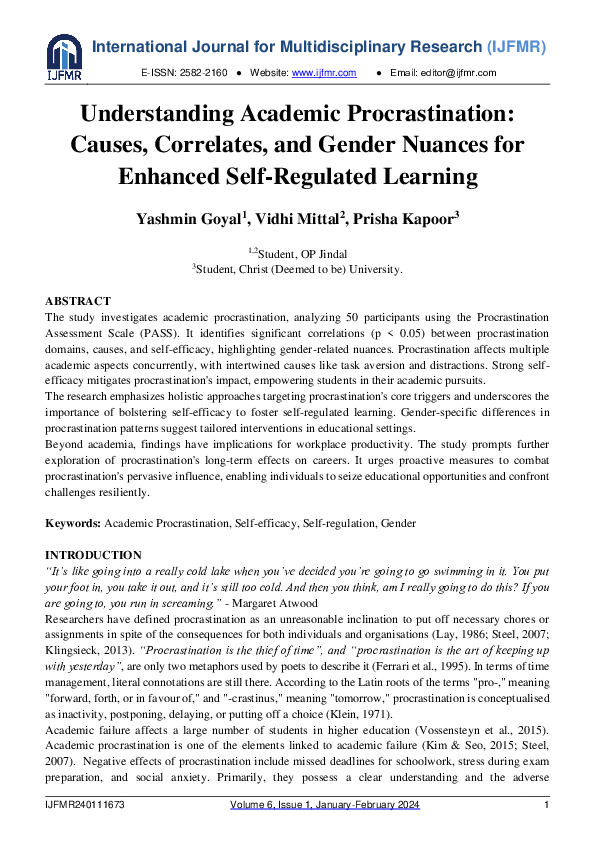 (PDF) Understanding Academic Procrastination: Causes, Correlates, and ...