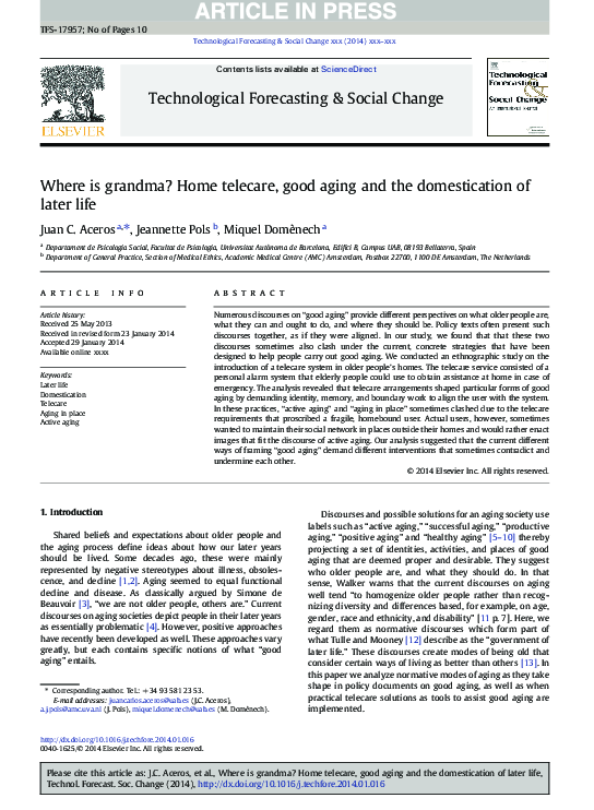 Where is grandma? Home telecare, good aging and the domestication of later life
