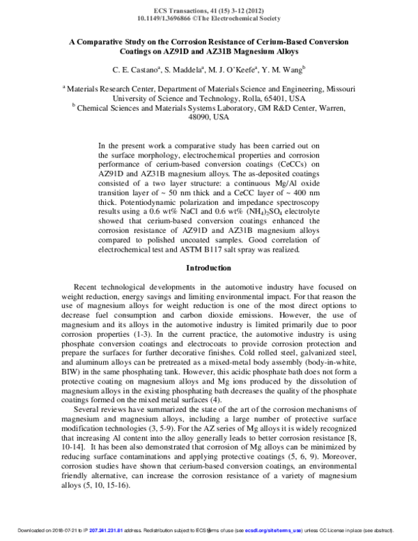 (PDF) A Comparative Study on the Corrosion Resistance of Cerium-Based ...
