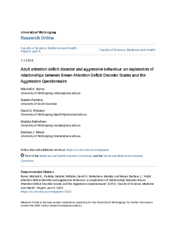 (PDF) Adult Attention Deficit Disorder and Aggressive Behaviour: An ...