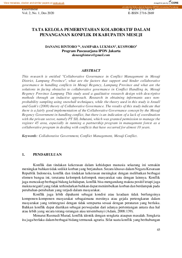 (PDF) Tata Kelola Pemerintahan Kolaboratif Dalam Penanganan Konflik DI ...