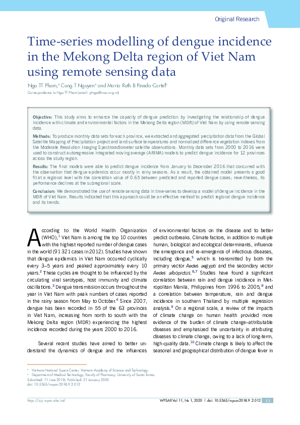 (PDF) Time-series modelling of dengue incidence in the Mekong Delta ...