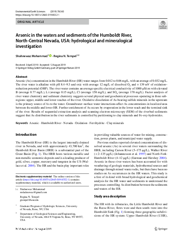 (PDF) Arsenic in the waters and sediments of the Humboldt River, North ...