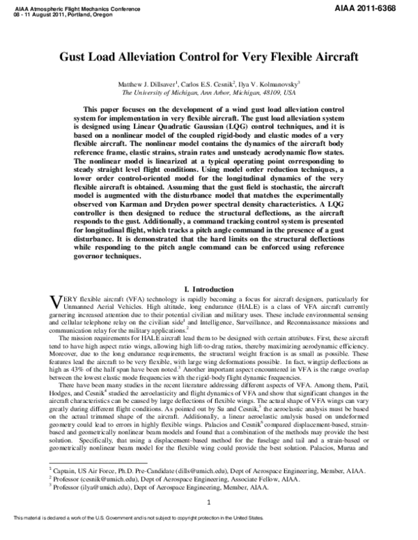 (PDF) Gust Load Alleviation Control for Very Flexible Aircraft