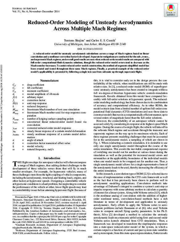 (PDF) Reduced-Order Modeling of Unsteady Aerodynamics Across Multiple ...
