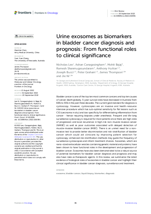(PDF) Urine exosomes as biomarkers in bladder cancer diagnosis and ...