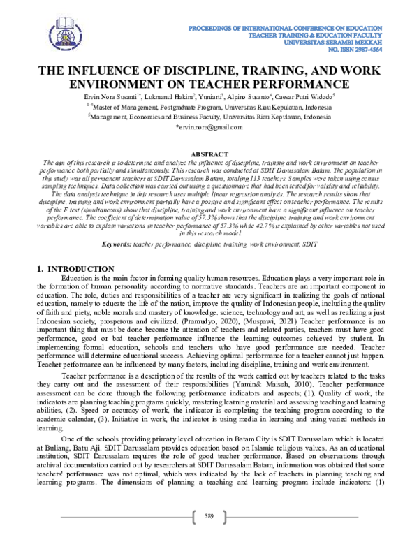 (PDF) The Influence of Discipline, Training, and Work Environment on ...