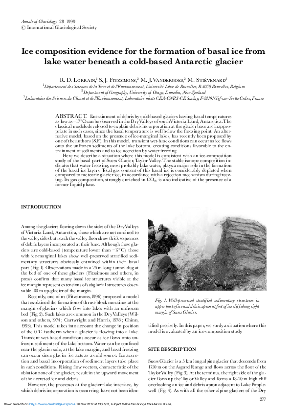 (PDF) Ice composition evidence for the formation of basal ice from lake ...