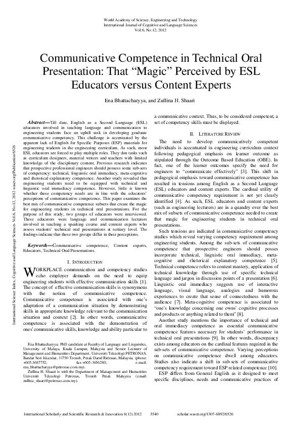 (PDF) Communicative Competence In Technical Oral Presentation: That ...