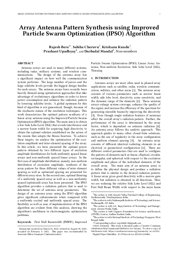(PDF) Array Antenna Pattern Synthesis using Improved Particle Swarm ...