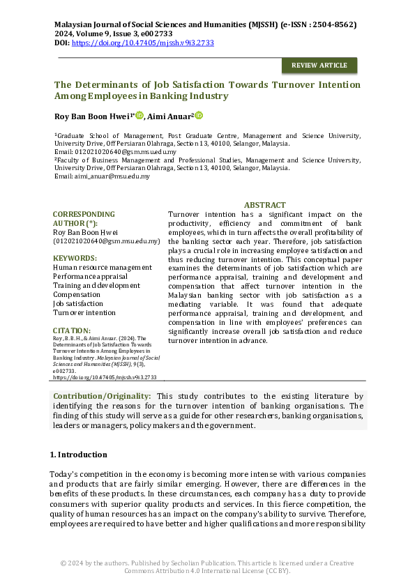 (PDF) The Determinants of Job Satisfaction Towards Turnover Intention ...