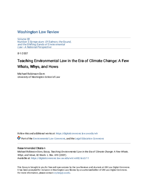 (PDF) Teaching Environmental Law in the Era of Climate Change: A Few ...