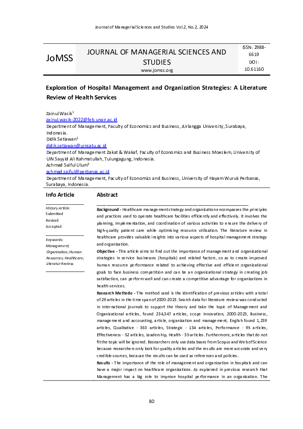 (PDF) Exploration of Hospital Management and Organization Strategies: A ...