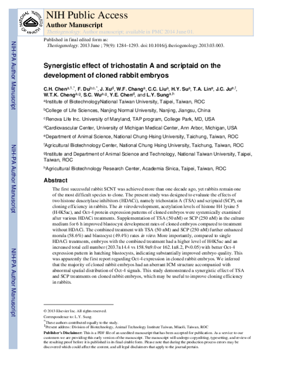 (PDF) Synergistic effect of trichostatin A and scriptaid on the ...
