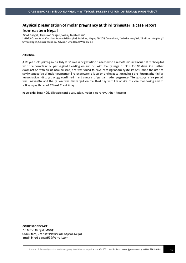 (PDF) Atypical presentation of molar pregnancy at third trimester- A ...